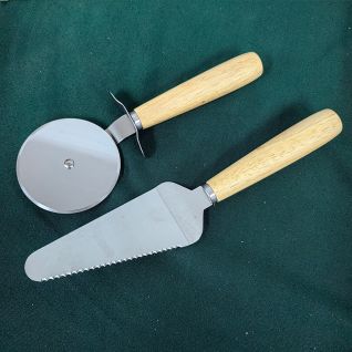 2 piece rubber wood handle pizza knife, pizza spatula