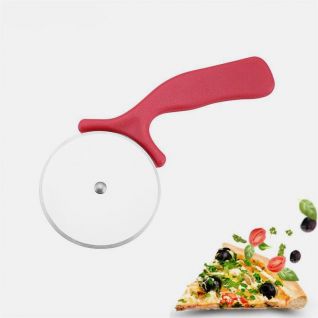 Stainless steel pizza knife with red plastic handle