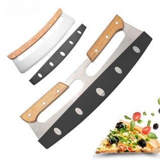 Stainless steel pizza cutter with wooden handle