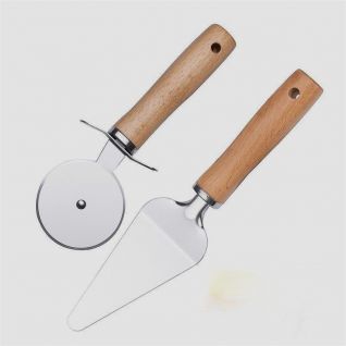 Beech handle Pizza spatula + pie Cutter set Cheese spatula baking tool