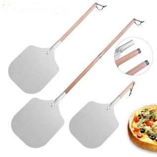 Aluminum pizza transfer shovel with wooden handle