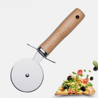 Pizza knife with wooden handle